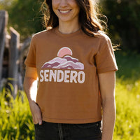 Sendero Provisions Co. Women's Rolling Hills Graphic Cropped T-Shirt in Brown