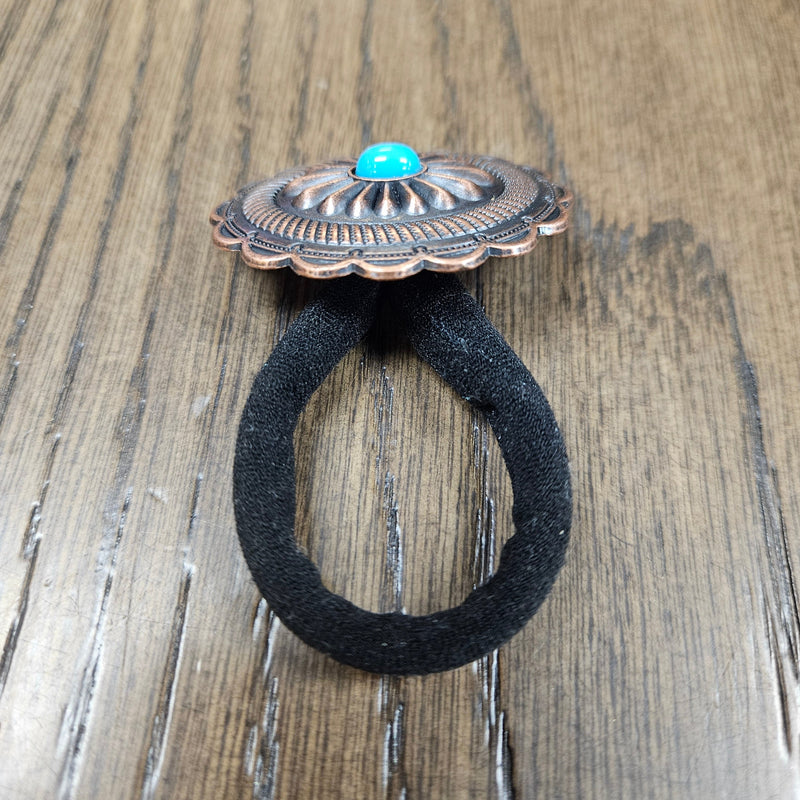 Coppertone and Turquoise Bead Concho Hair Tie