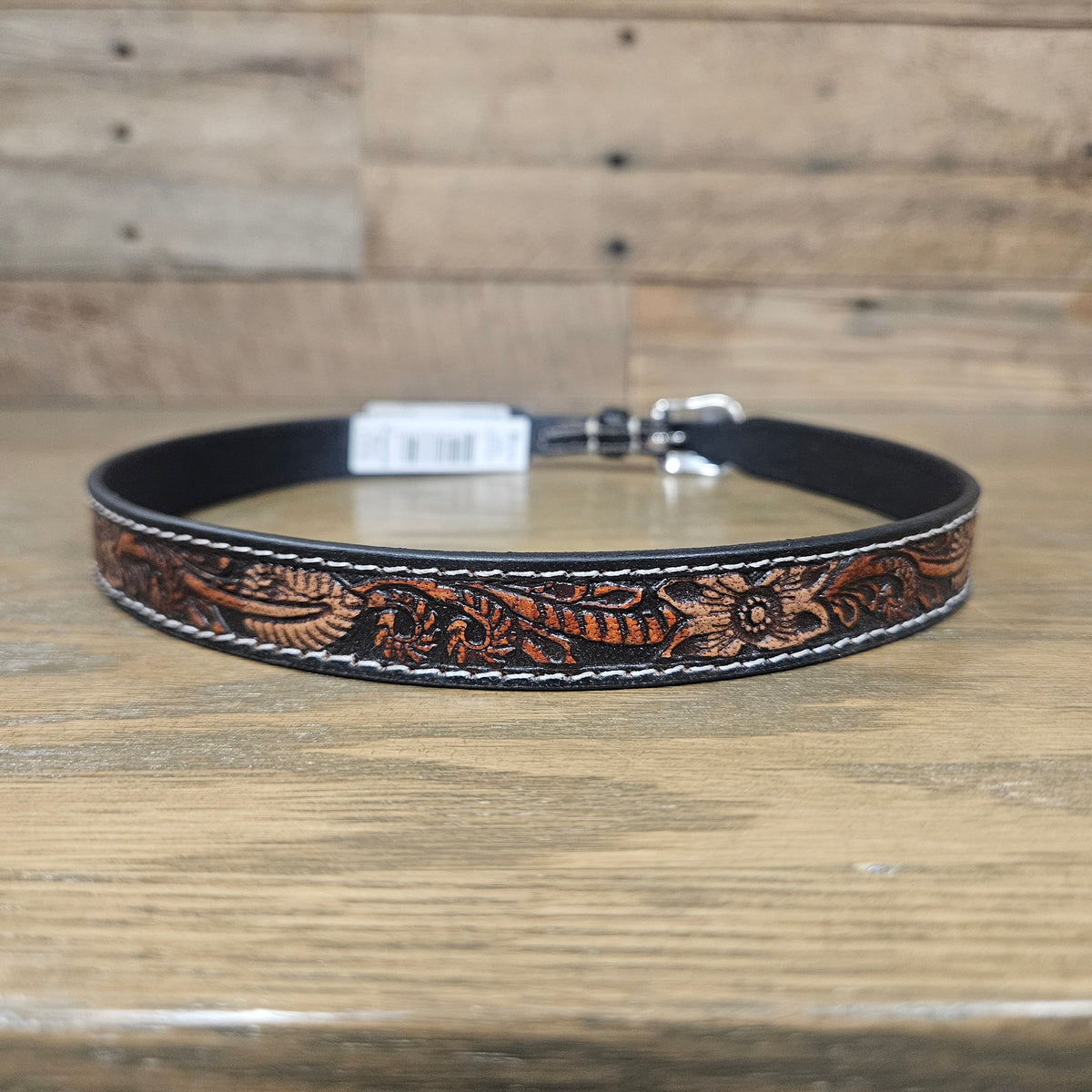 Twister Floral Tooled & Painted Black Leather Hat Band