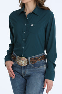 Cinch Women's L/S ArenaFlex Solid Black Western Button Down Shirt in Deep Teal