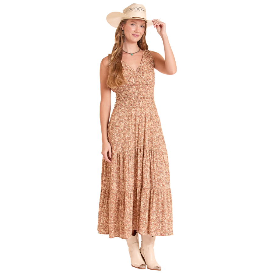 Panhandle Slim Women's Tooled Print Challis Dress in Tan