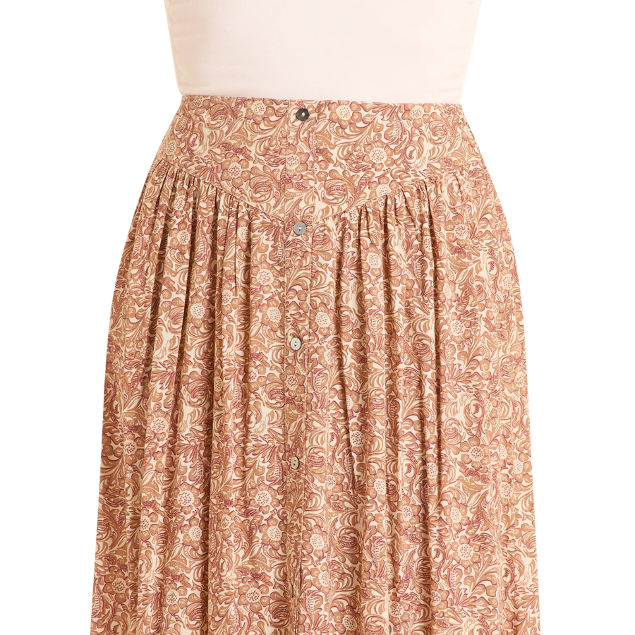 Panhandle Slim Women's Tooled Print Maxi Skirt in Tan