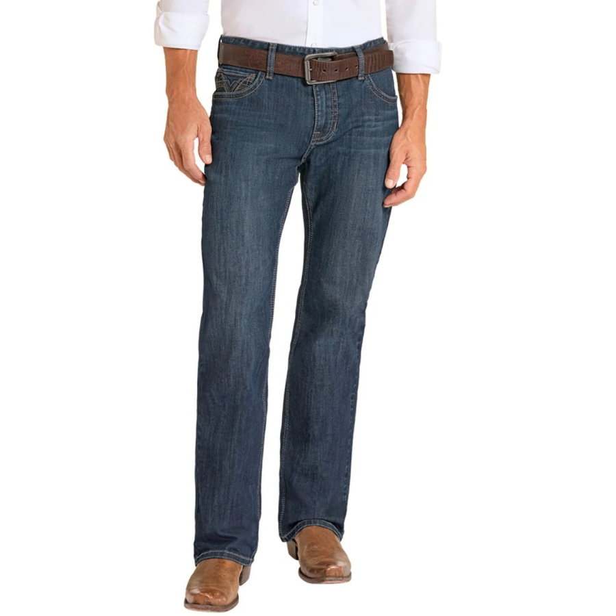 Rock & Roll Denim Men's Double Barrel Straight Leg Bootcut Jeans in Medium Wash