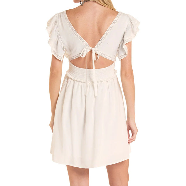 Rock & Roll Denim Women's Embroidered Mini Dress in Natural