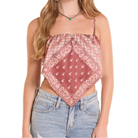 Women's Rock & Roll Denim Bandana Tank in Burgundy