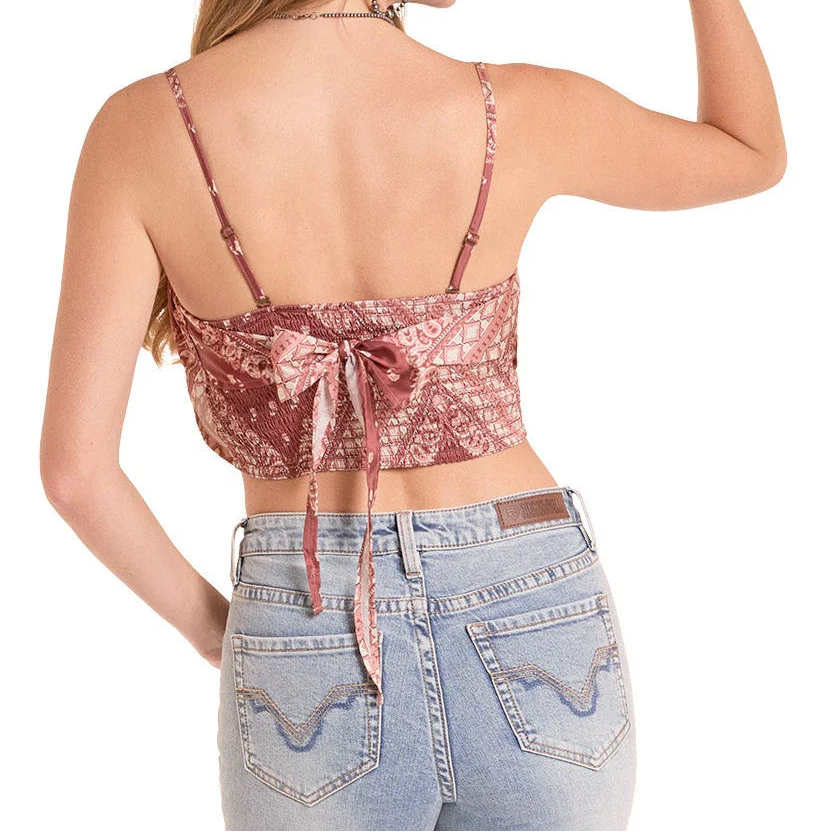 Women's Rock & Roll Denim Bandana Tank in Burgundy