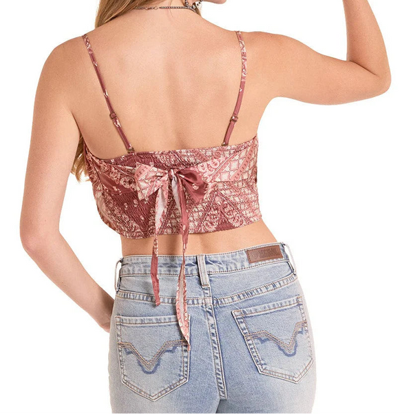 Women's Rock & Roll Denim Bandana Tank in Burgundy