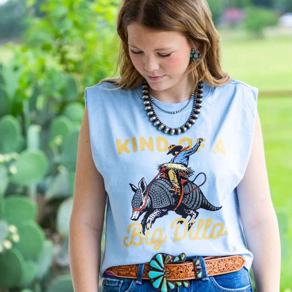 Women's Big Dillo Graphic Muscle Tee in Powder Blue
