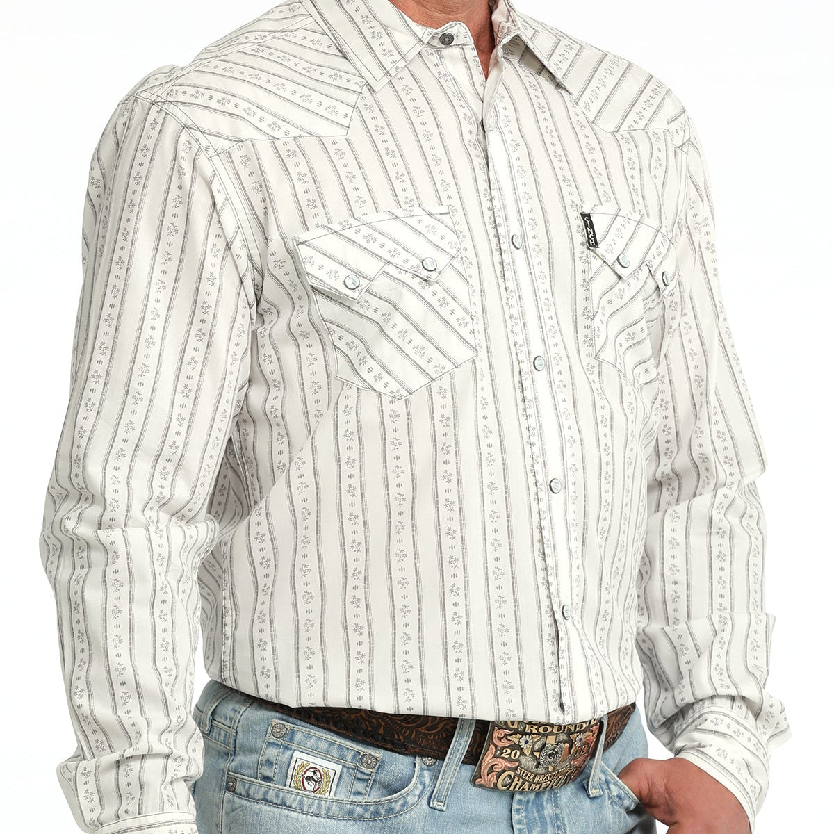Cinch Men's L/S Modern Fit Stripe Western Button Down Shirt in White