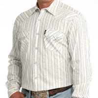 Cinch Men's L/S Modern Fit Stripe Western Button Down Shirt in White