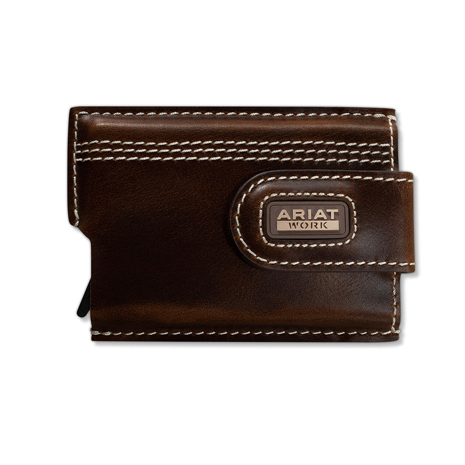 Ariat Men's Work Triple Stitch Wallet Utility Magnetic Clip in Brown