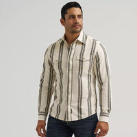 Wrangler Retro® Men's L/S Premium Stripe Western Snap Shirt in Olivine