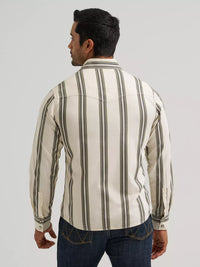 Wrangler Retro® Men's L/S Premium Stripe Western Snap Shirt in Olivine