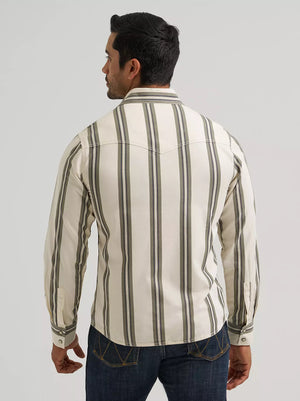 Wrangler Retro® Men's L/S Premium Stripe Western Snap Shirt in Olivine