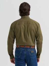 Wrangler Men's L/S George Strait Solid One Pocket Button Down Shirt in Lichen (Available in Tall & Plus Sizes)