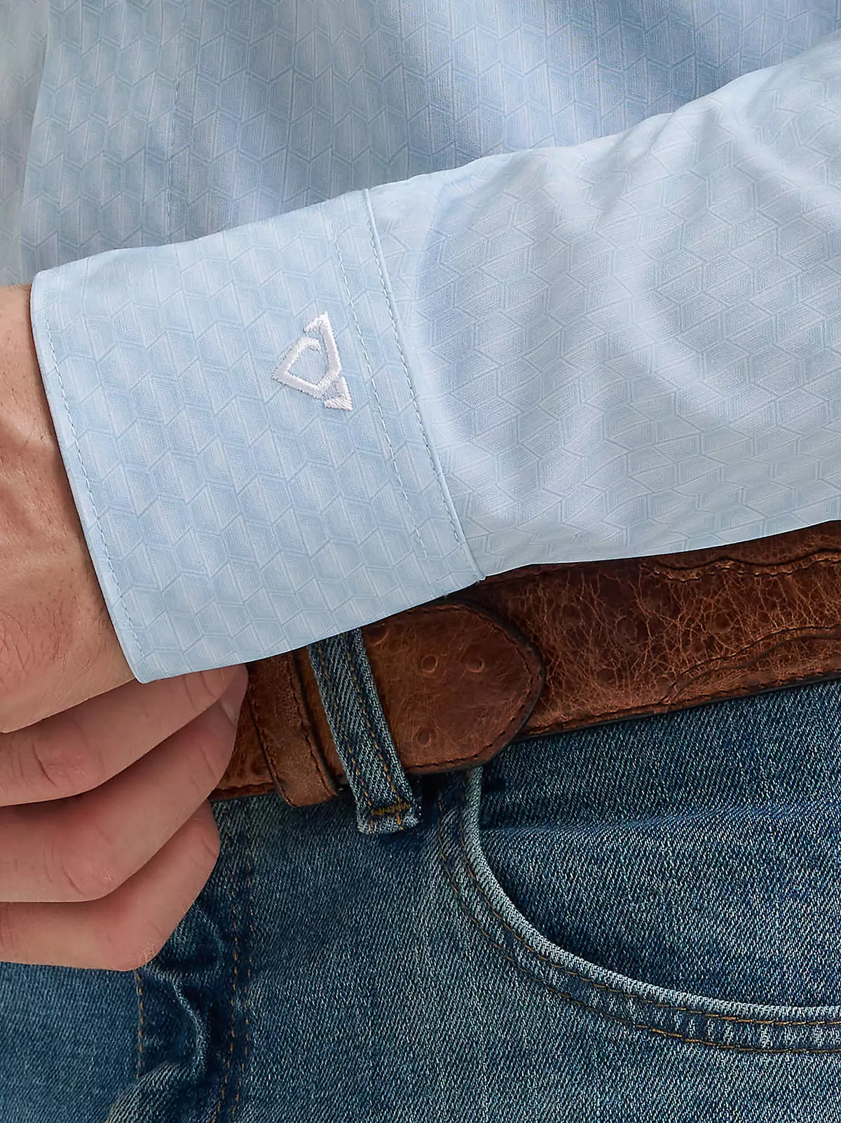 Wrangler Men's L/S Cody Johnson Performance Button Down Shirt in Aqua Hexagon