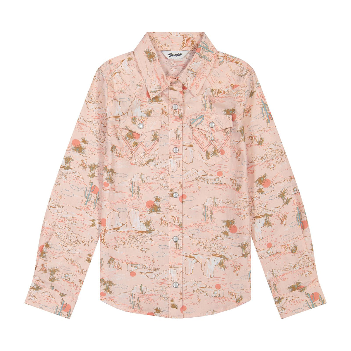 Wrangler Girl's L/S Western Snap Shirt in Pink