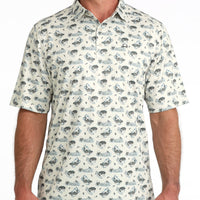 Cinch Men's S/S Arenaflex Western Print Polo in Cream Fishy Print