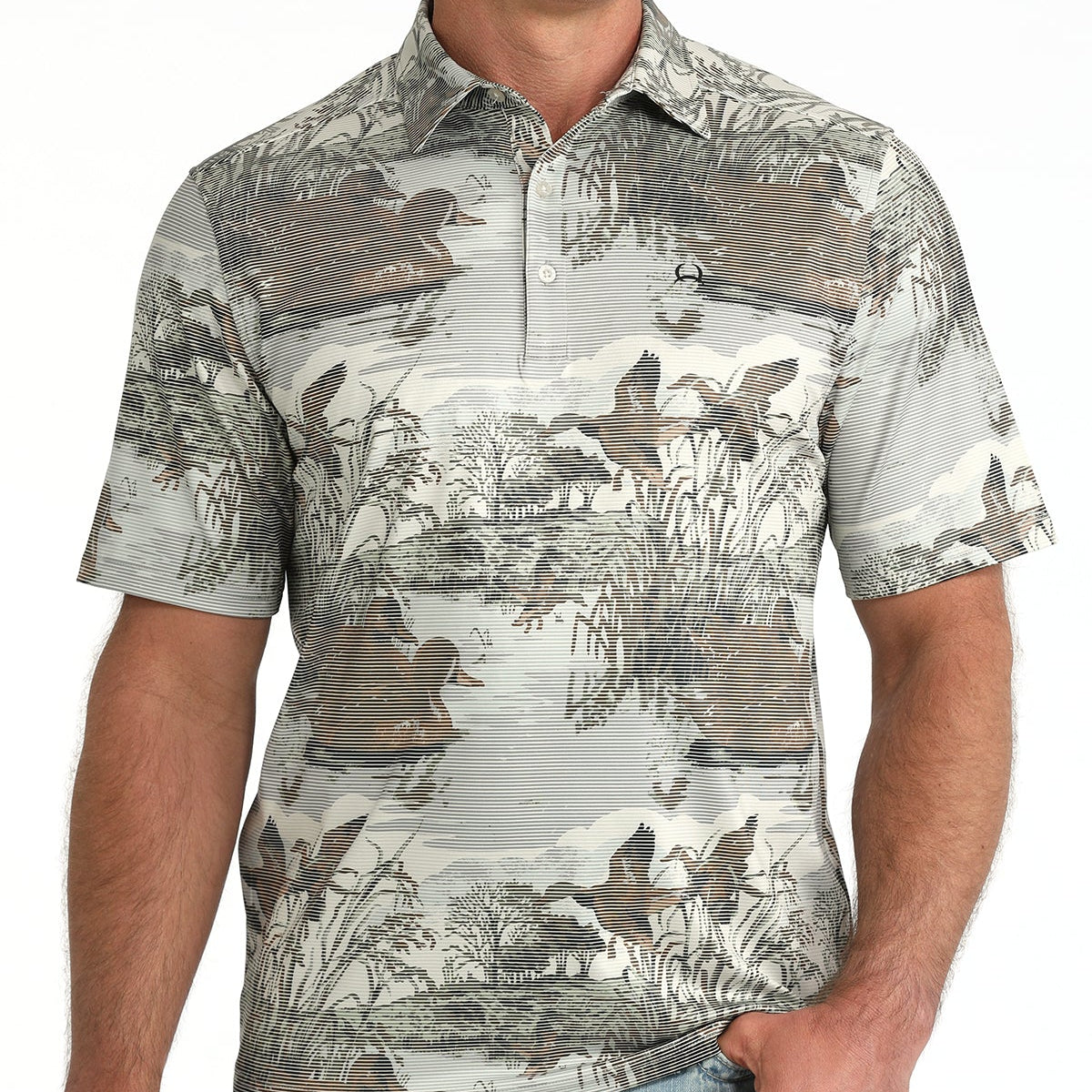 Cinch Men's S/S Arenaflex Western Print Polo in Multi Duck Print