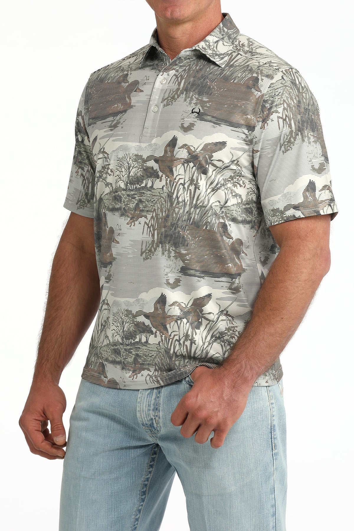 Cinch Men's S/S Arenaflex Western Print Polo in Multi Duck Print