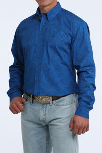 Cinch Men's L/S Classic Fit Paisley Button Down Western Shirt in Royal Blue Paisley