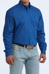 Cinch Men's L/S Classic Fit Paisley Button Down Western Shirt in Royal Blue Paisley
