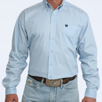 Cinch Men's L/S Classic Fit Solid Button Down Western Shirt in Light Blue