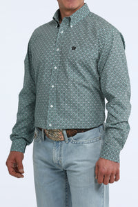Cinch Men's L/S Classic Fit Button Down Western Shirt in Aqua Geometric