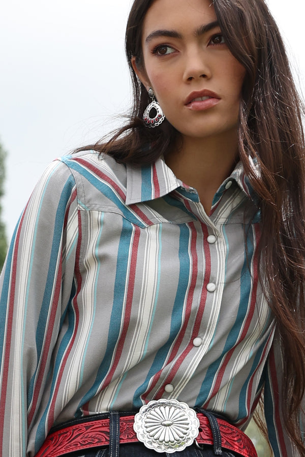 Cruel Women's L/S Multi Striped Western Snap Shirt