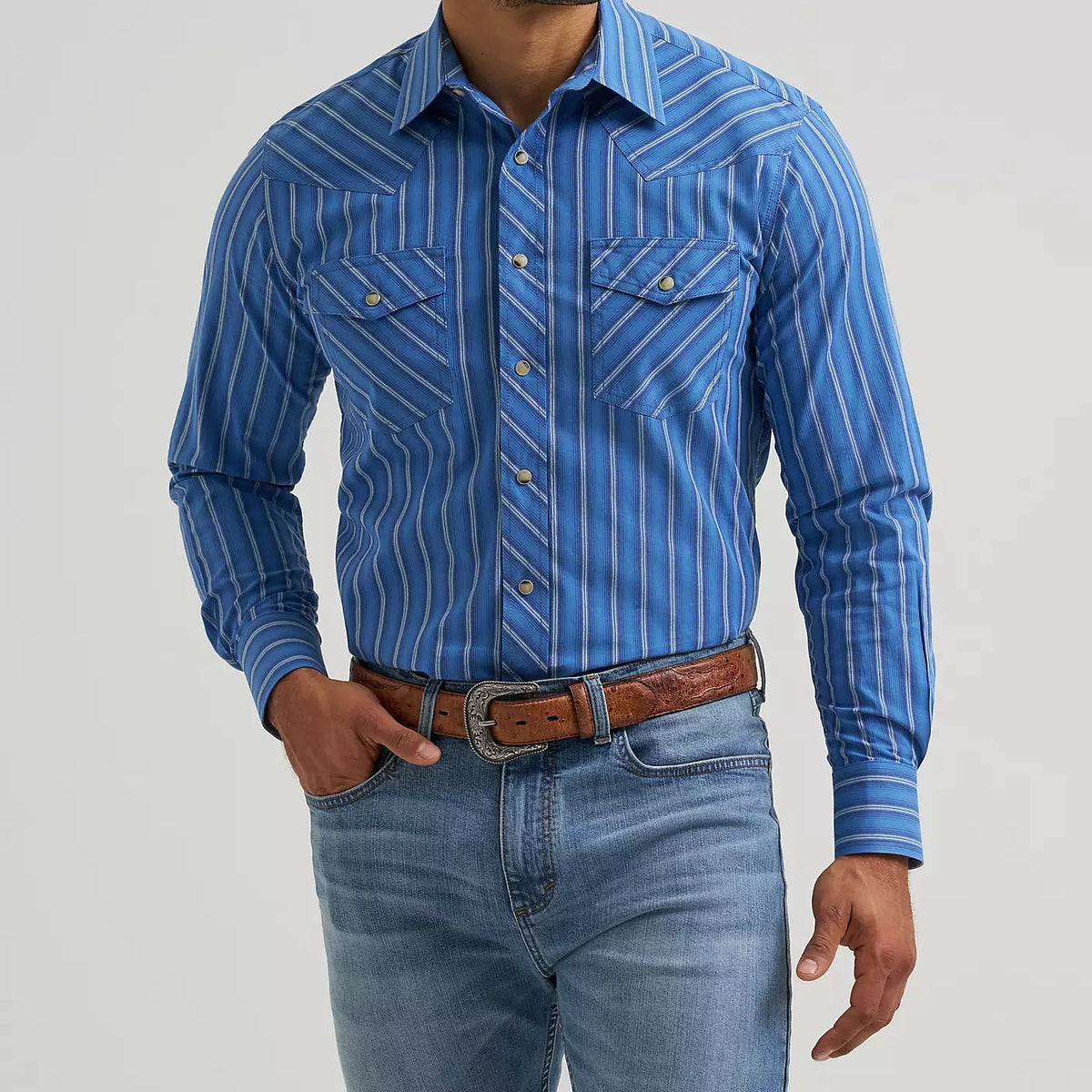 Wrangler Men's 20X L/S Competition Advanced Comfort Western Snap Shirt in Riverstone Stripe (Available in Tall Sizes)