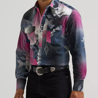 Wrangler Men's L/S Vintage Inspired Brushpopper Western Snap Work Shirt in Multi