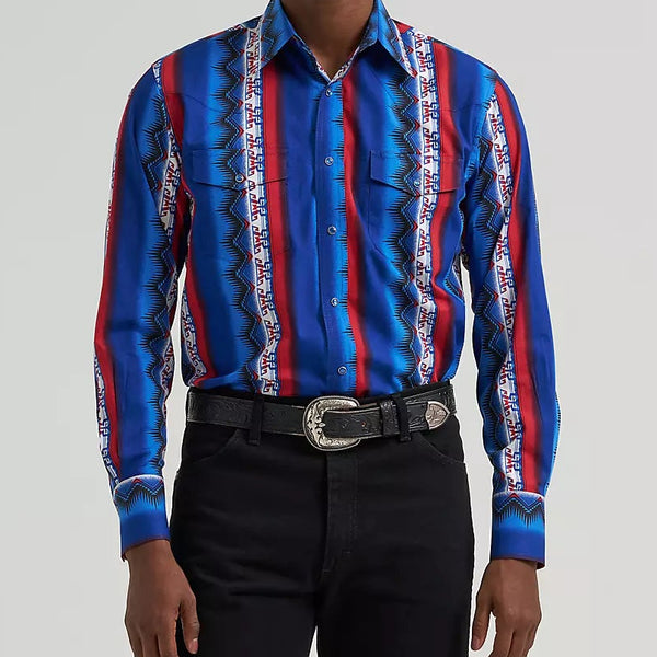 Wrangler Men's Checotah L/S Western Snap Shirt in Old Glory (Available in Tall Sizes)