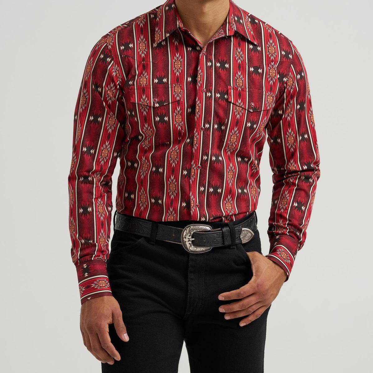 Wrangler Men's Checotah L/S Western Snap Shirt in Red (Available in Tall Sizes)