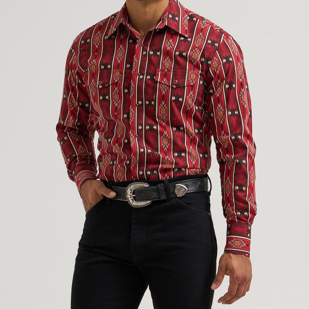 Wrangler Men's Checotah L/S Western Snap Shirt in Red (Available in Tall Sizes)