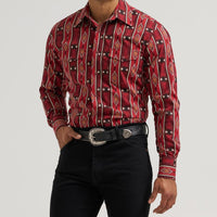 Wrangler Men's Checotah L/S Western Snap Shirt in Red (Available in Tall Sizes)