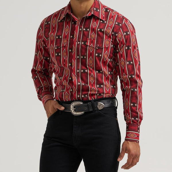 Wrangler Men's Checotah L/S Western Snap Shirt in Red (Available in Tall Sizes)