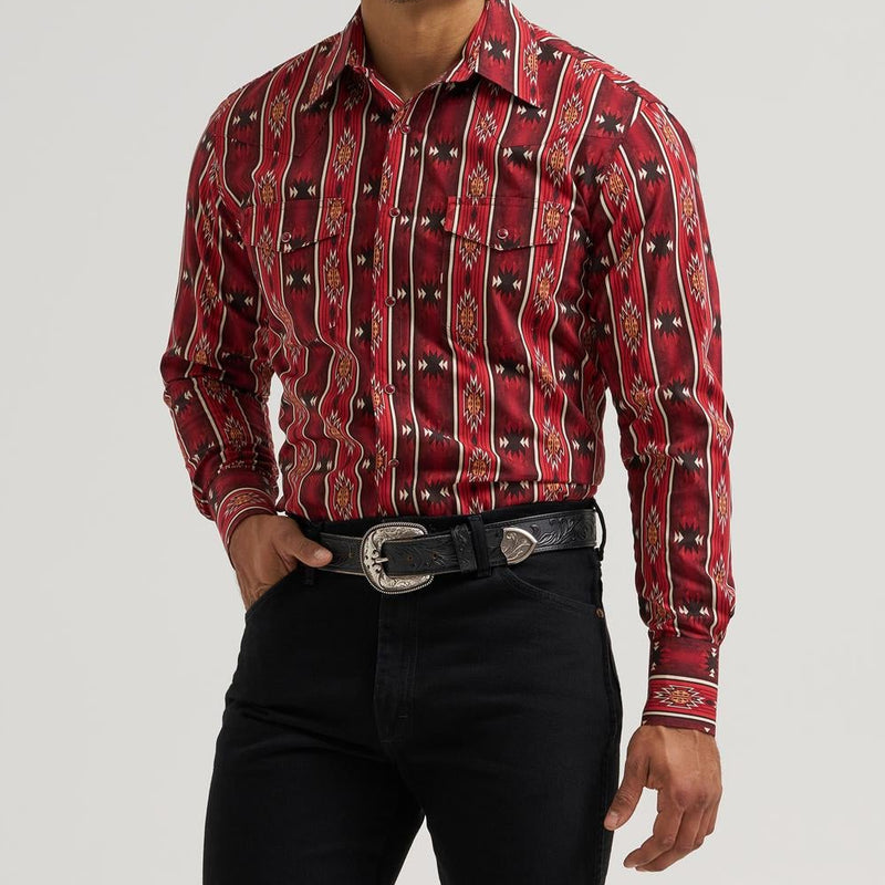 Wrangler Men's Checotah L/S Western Snap Shirt in Red (Available in Tall Sizes)