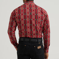 Wrangler Men's Checotah L/S Western Snap Shirt in Red (Available in Tall Sizes)
