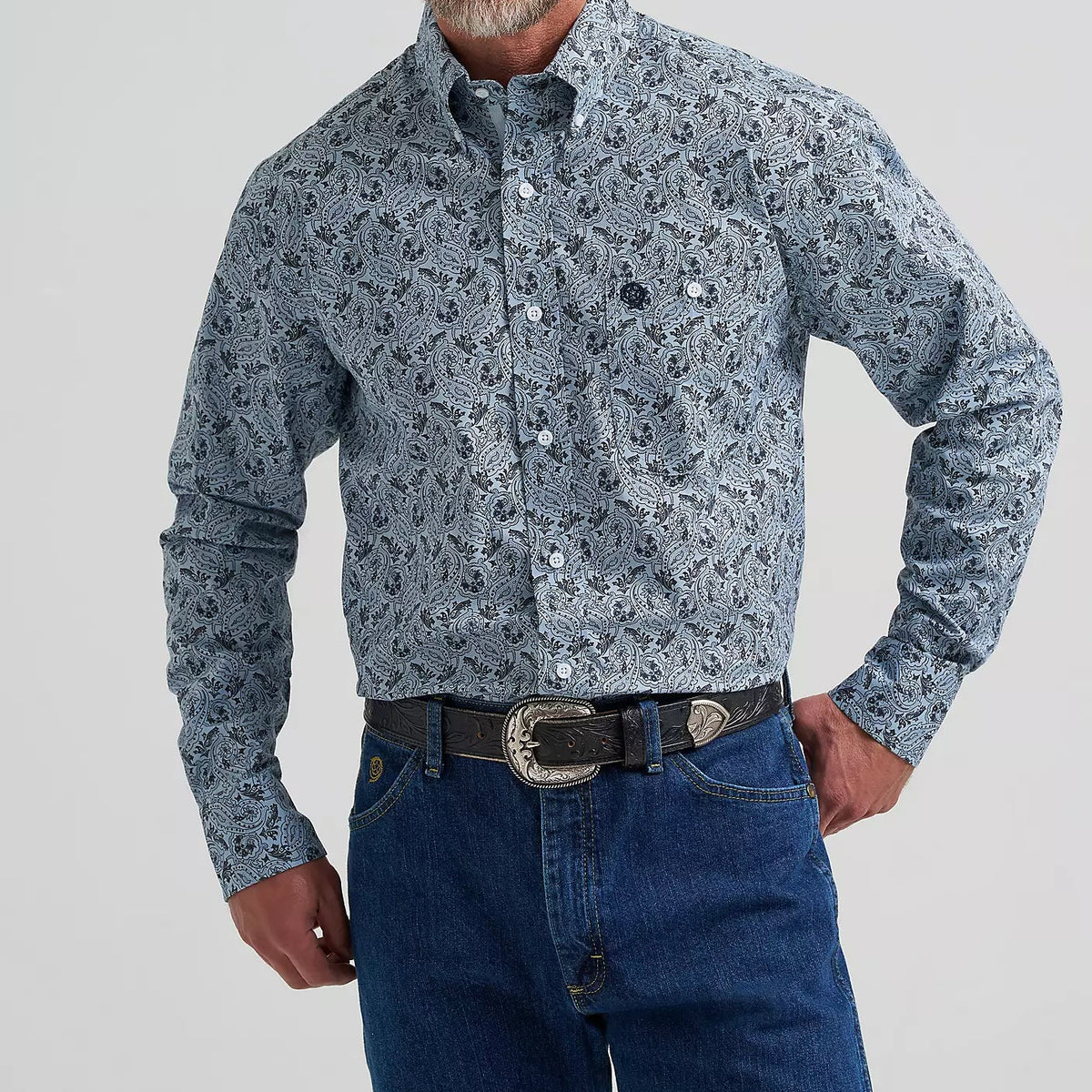 Wrangler Men's L/S George Strait One Pocket Button Down Shirt in Steely Paisley