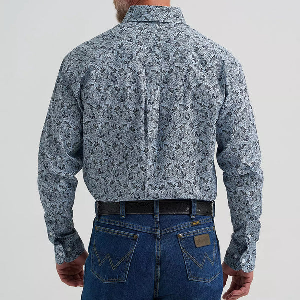 Wrangler Men's L/S George Strait One Pocket Button Down Shirt in Steely Paisley