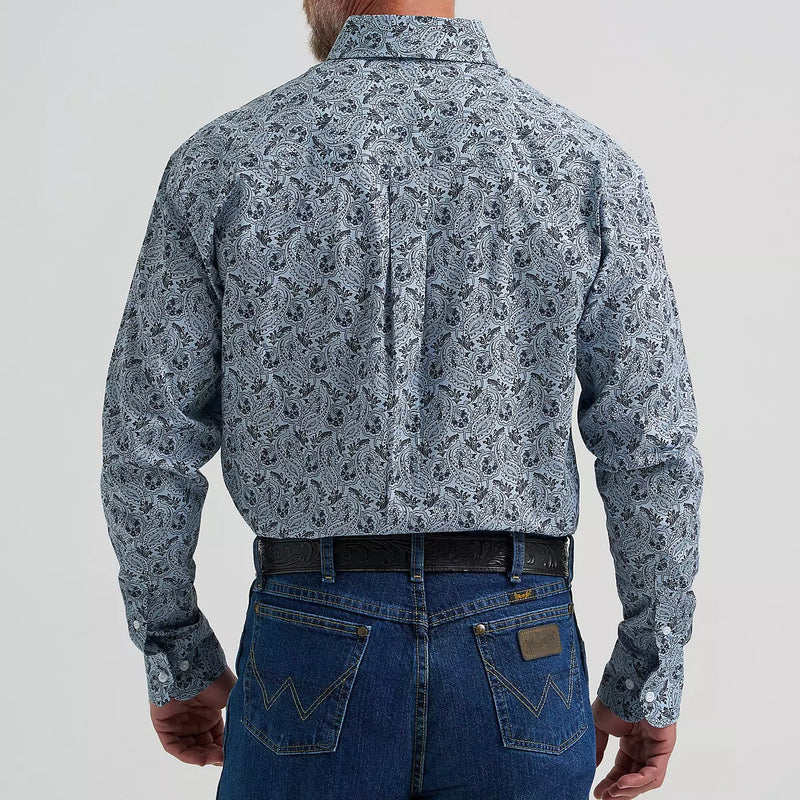 Wrangler Men's L/S George Strait One Pocket Button Down Shirt in Steely Paisley