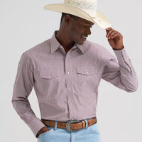 Wrangler Men's Wrinkle Resist Long Sleeve Western Snap Stripe Shirt in Cinnamon (Available in Tall Sizes)