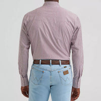 Wrangler Men's Wrinkle Resist Long Sleeve Western Snap Stripe Shirt in Cinnamon (Available in Tall Sizes)