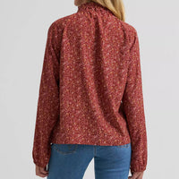 Wrangler Women's L/S Button Front Princess Blouse in Burgundy