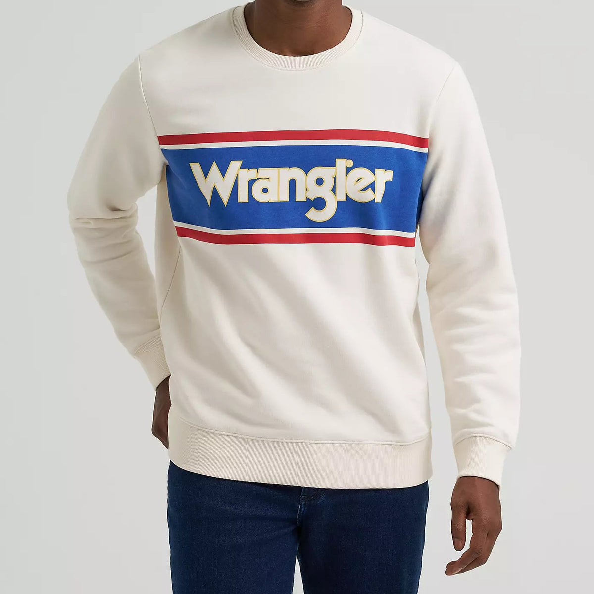 Wrangler Men's Legacy Logo Crew Sweatshirt in Antique White