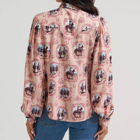 Wrangler Retro® Women's L/S Cameo Tie Neck Blouse in Pink
