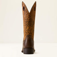 Ariat Women's Round Up Ryder Wide Square Toe Boot in Dark Cacao/ Distressed Leopard