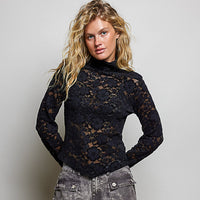 Women's Mock Turtleneck Long Sleeve Top in Black