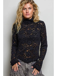 Women's Mock Turtleneck Long Sleeve Top in Black