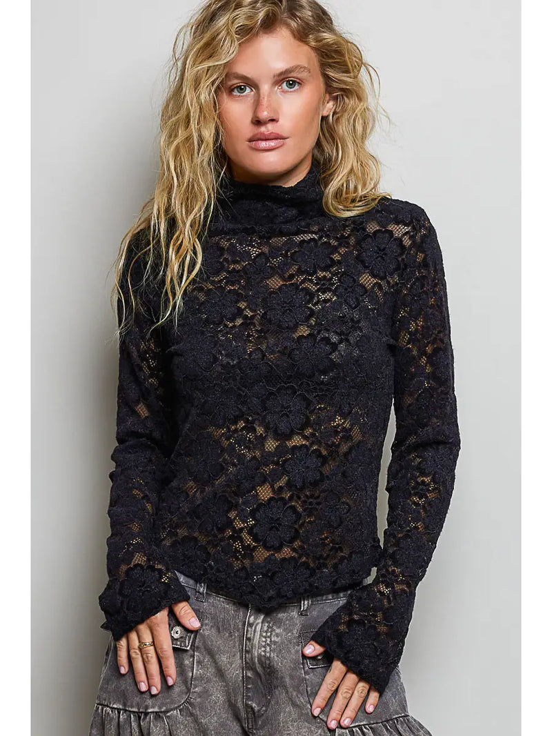 Women's Mock Turtleneck Long Sleeve Top in Black